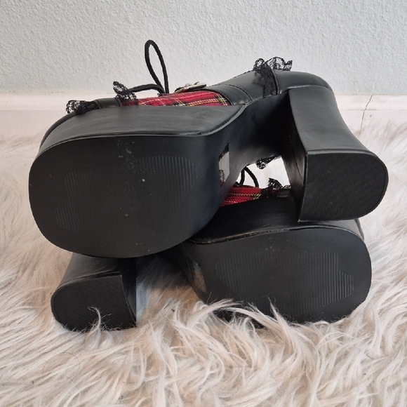 Demonia Charade 34 Black and Red Plaid Chunky Platform Shoes Size 8 - Picture 15 of 16